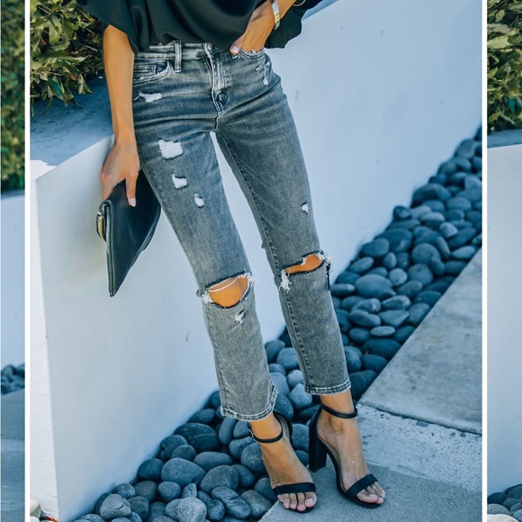 Women’s Vervet Blue by Flying Monkey gray distressed rip straight jeans size 24 - Picture 3 of 14